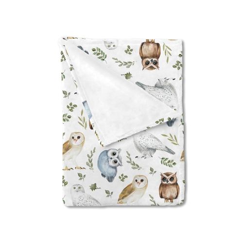 Watercolor Owls Green Leaves Baby Blanket for Girl Boy Owl Birds Boho Leaves Receiving Blanket Toddler Baby Newborn Nursery Crib Bed Throw Blanket Soft Swaddle Blanket Daycare Playmat 30x40