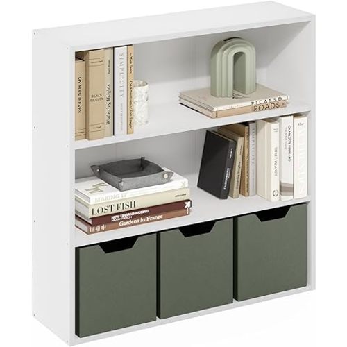 Furinno PASIR Book Shelf, 3-Tier Bookshelf with Open Storage Shelf, Standing Bookcase, 9.3 x 31.3 x 31.5, Easy Assembly, for Living Room, Bedroom, Home Office, White