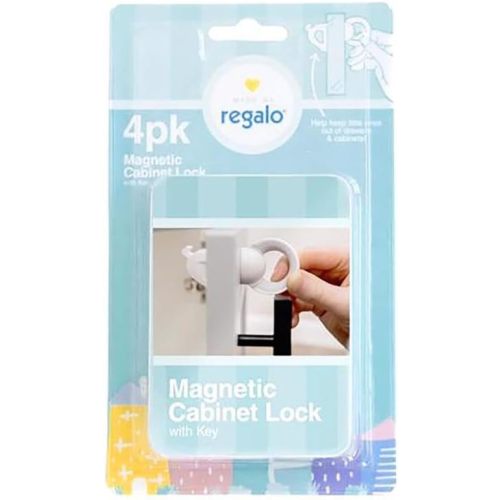 Regalo Home Safety Magnetic Cabinet and Drawer Lock, Award-Winning Brand, 4-Pack, Includes 4 Magnetic Cabinet Locks, 1 Magnetic Key, Easy Install, 3M Adhesive, White