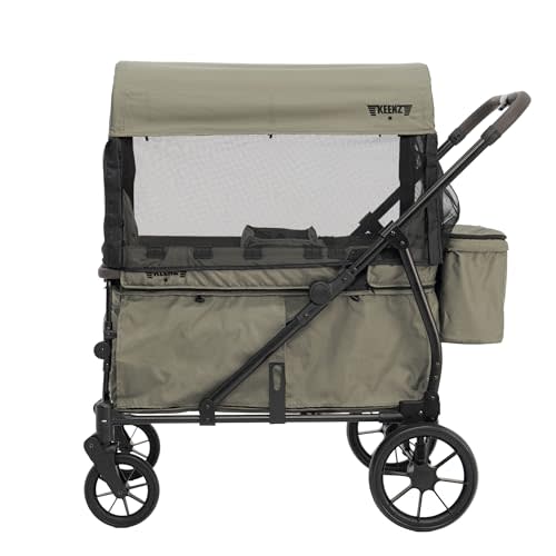 Keenz Viva 4-Passenger Compact Stroller Wagon for Kids with Foldable Frame, Push/Pull Handle, EVA Wheels, and Mosquito Net Canopy – Lightweight Wagon for Families, Green