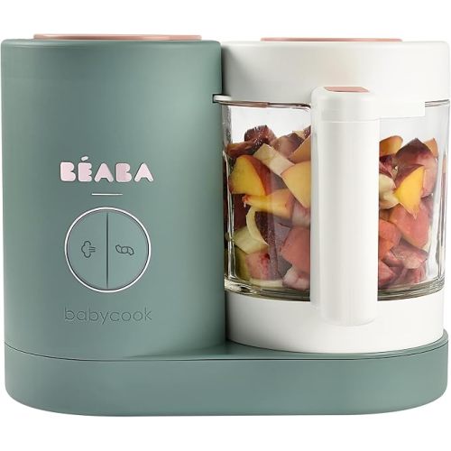BEABA Babycook Neo, Baby Food Maker, Glass Bowl Baby Food Processor, 4 in 1 Steam Cook & Blender, Stainless Steel Steam Basket, Easy Clean Reservoir, 5.5 Cup Capacity, Eucalyptus