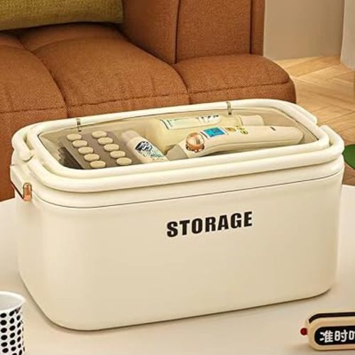 Home Travel Medicine Storage Box,Portable Medicine Cabinet First Aid Kit with Secure Handles,Multipurpose Medical Box for Pill Organization Vitamins Supplements (Cream White,11.54×6.5×6.1inch)