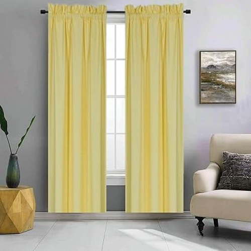 2 Panels Yellow Solid Blackout Thermal Rod Pocket Foam Lined Window Curtain Drape R64 63 Length
