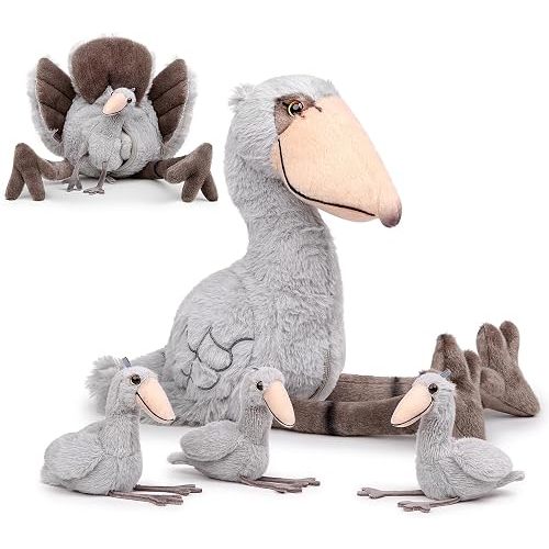 Plush Shoebill Toys Stuffed Animal with 3 Shoebills Baby Stuffed Animals - Big Shoebill Stork Zippers 3 Little Plush Baby Shoebills, Gift for Storks Lovers