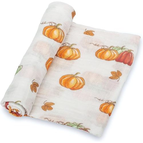 LollyBanks Baby Blanket, 100% Cotton Muslin Swaddle Blankets for Boys and Girls, Large 47 x 47 Inches Newborn Blanket, Soft and Breathable Baby Swaddle, Newborn Essentials, Registry (Pumpkin Print)
