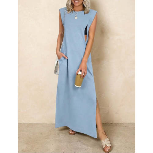 Sleeveless Nursing Maxi Dress With Pockets – Giftifymama