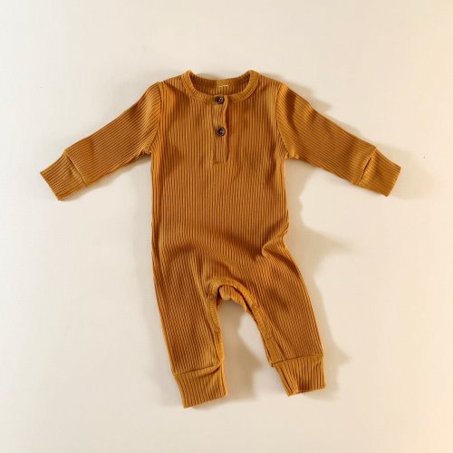 Ribbed Jumpsuit for Baby: Brown Cotton Baby Jumpsuit
– LUCKY PANDA KIDS