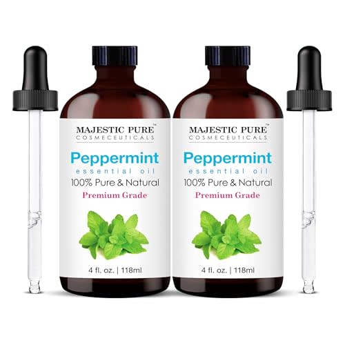 Majestic Pure Peppermint Essential Oil for Diffuser - 4 Fl Oz (Pack of 2) | 100% Pure and Natural Peppermint Oil for Home Fragrance, Massage, Soap and Candle Making, Aromatherapy, Air Freshner
