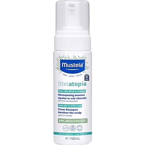 Mustela Stelatopia Eczema-Prone Skin Foam Shampoo for Newborn & Baby with - with Natural Avocado & Sunflower Oil - Fragrance-Free & Tear Free - 5.07 fl. oz.