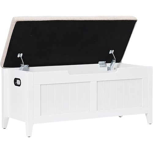 GAOMON 39.4" Storage Benches Entryway Bench with Cushion, 2 Safety Hinges, Storage Trunk, Shoe Bench Storage Chest for Entryway, Living Room, Bedroom, White