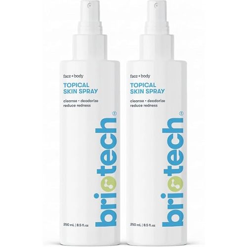 BRIOTECH Topical Skin Spray, Hypochlorous Acid Spray for Sensitive Skin, HOCl Facial Mist, Full Body Support Against Irritation, Calm Redness, Soothe Foot & Scalp, 8.5 oz (2 Pack)