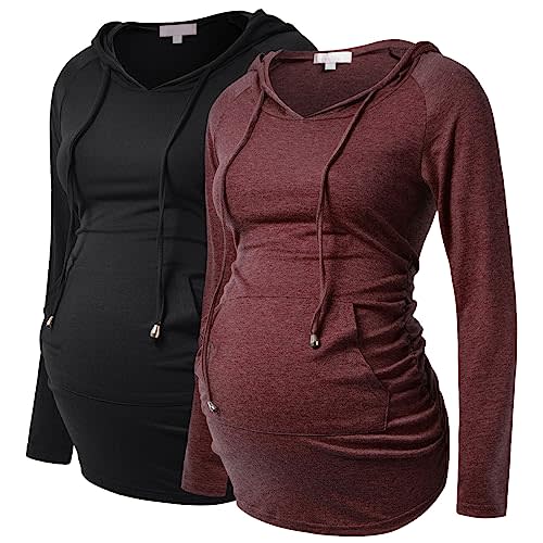 Bhome Maternity Hoodie Long Sleeves Shirt Casual Top Basic Tee Layering Sweatshirt