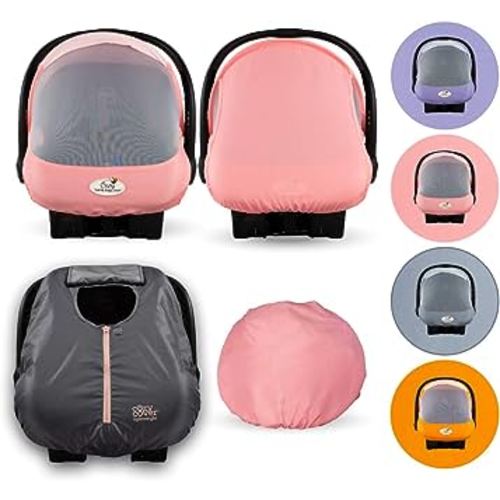 CozyBaby Combo Pack with Mesh Sun and Bug Cover and Lightweight Spring or Summer Cozy Cover with Elasticized Edge, Pink Grapefruit