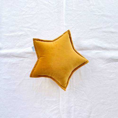 Mustard Velvet Star Cushion - Yellow Star Shaped Decorative Pillow, Celestial Kids Room Playroom Nursery Decor