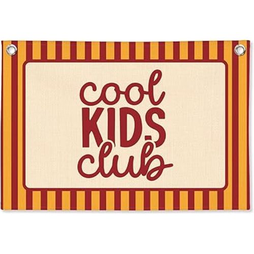 Boys Room Decor,Cool Kids Club Linen Canvas Banner, Orange Striped Wall Hanging,Playroom Decor Wall Flag Banner for Kids Room Nursery Toddler Boy Bedroom Classroom,Baby Shower Gifts 30x20 Inch