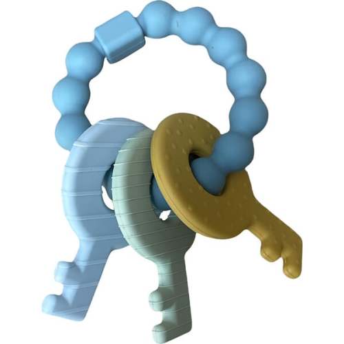 Key Rattle Teether, Slate - Three Hearts | Maisonette