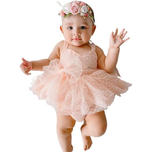 Infant Baby Girl Summer Fly Sleeve Romper Dress Tulle Lace Tutu Onesie One Piece Princess Outfits
