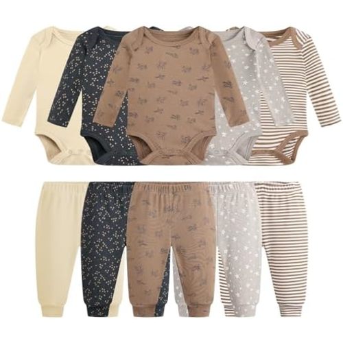 Infant Unisex Baby Bodysuit and Pant Sets Layette 10-pcs Cotton Soft Newborn Boy Girl Clothes Outfits