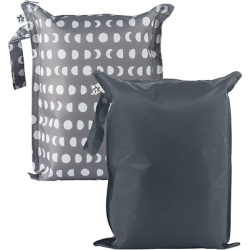 Tiny Twinkle Mess Proof Wet Bags | 2-Pack Reusable Waterproof Wet Bags for Swimsuits | Baby Clothes | Travel & Diaper Bag (Luna)