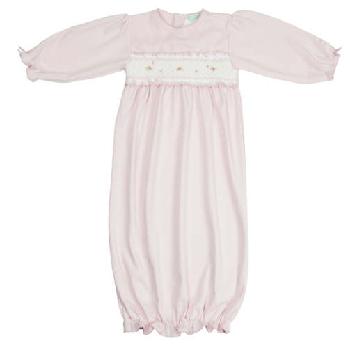 Baby Girl Pink Hand Smocked Rosebud Daygown - 100% Cotton - Marco & Lizzy
