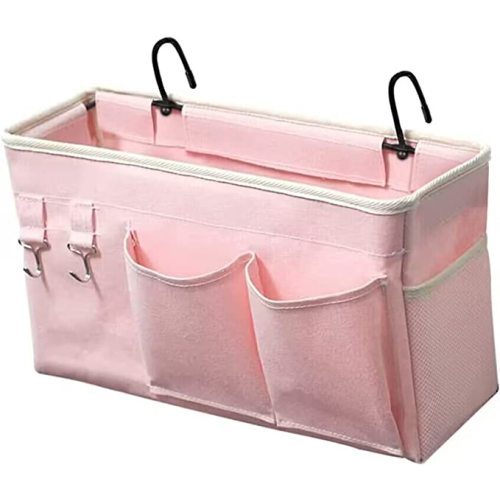 Loghot Bedside Caddy/Bedside Storage Bag Hanging Organizer for Bunk and Hospital Beds,Dorm Rooms Bed Rails,Can be Placed Glasses,Books,Mobile Phones,Keys (Light Pink)