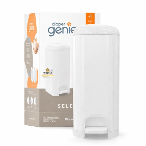 Diaper Genie Select Stainless Steel Pail with Starter Refill (White)