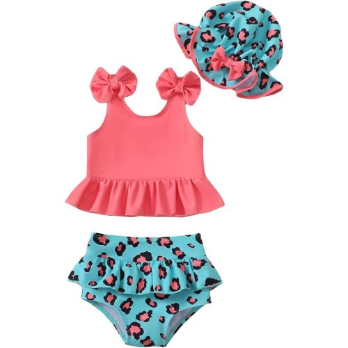 Mioglrie Baby Infant Swimsuit Girl Toddler Bathing Suit Girl Summer Beach Bikini Tankini Swimwear Hat 3-24 Months 2t-5t