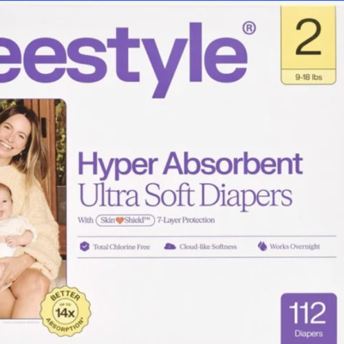 (2 pack) Freestyle Total Chlorine Free 14x Better Absorption Hypoallergenic EWG Verified® Baby Diapers, Size 2 (9-18 lbs), 56 Count