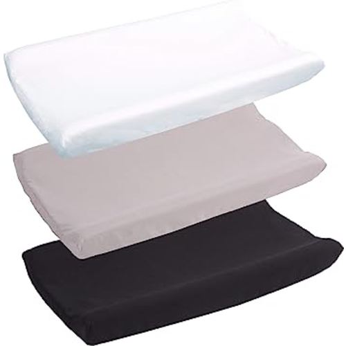 Belsden 3 Pack Microfiber Soft Changing Pad Cover, with 2 Considerate Safety Belt Holes, Durable Diaper Change Table Sheet Set for Baby Boys Girls, 16''x32''x8'', White & Grey & Black