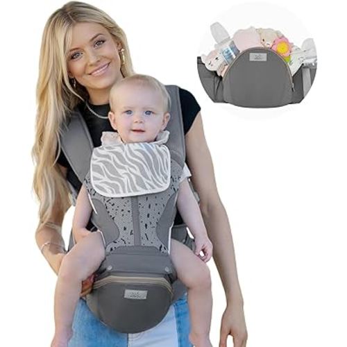 MOMTORY StowNGO Pro Baby Carrier, Safety-Certified 6-in-1 Baby Carrier Newborn to Toddler, Detachable Baby Holder Carrier with Hip Seat, Ergonomic Cozy Baby Front and Back Carrier for 7-50lbs