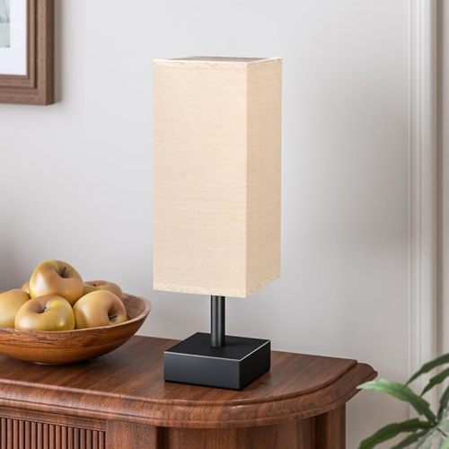 White Small Table Lamp - Bedside Lamp for Bedroom, Minimalist Nightstand Lamp with Silver Base, Desk Lamp for Kids Room Dorm