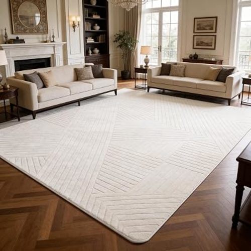 Beige Geometric 5x7 Solid Area Rug, Washable for Living Room Bedroom
