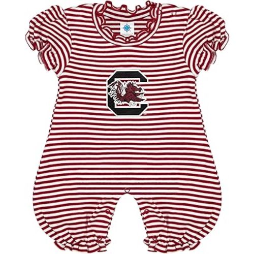 Creative Knitwear College Baby Striped Puff Sleeve Romper - Team Logo, Many Colors, for Girls (Newborn-12 Months)