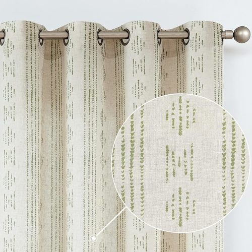 jinchan Linen Curtains Farmhouse Boho Drapes 84 Inch Grommet 2 Panels Green