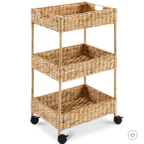 Best Choice Products 3-Tier Water Hyacinth Rolling Nursery Caddy w/ Wheels, Utility Cart, Storage Organization - Chestnut