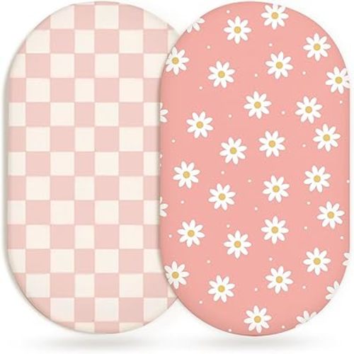 Bassinet Sheets for Baby Girls Boys 2 Pack, Fitted Baby Mattress Sheet for Rectangle, Oval, Hourglass Bassinet Mattress, Breathable Cozy & Universal Fit (Blush Berry, Bassinet Sheet)