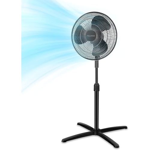 PELONIS 16" Adjustable Oscillating Pedestal Fan for Bedroom, Black