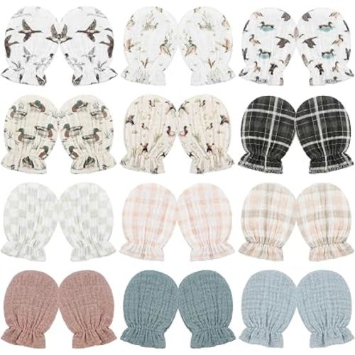 Chicingyou Muslin Baby Mittens for Newborn 100% Cotton No Scratch Boho/Mallard Duck/Morandi Infant Gloves for Baby 0-6 Month