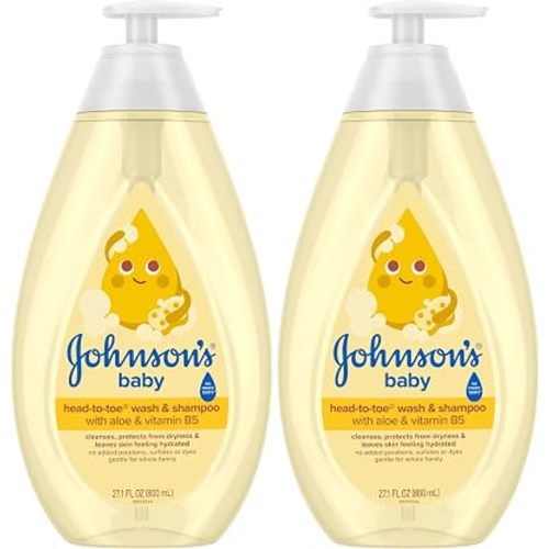 Johnson's Baby Head-To-Toe Baby Wash&Shampoo + Aloe&Vitamin B5, 2-in-1 Bath Wash Gently Cleanses Newborn's Delicate Skin&Hair,Hypoallergenic,No Added Parabens,Dyes-&Sulfates, 27.1 fl. Oz (Pack of 2)