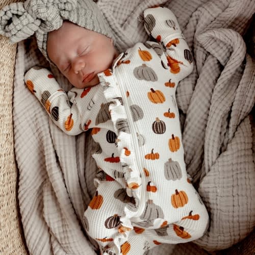 Organic Waffle Ruffle Zip Footie, Harvest Pumpkin