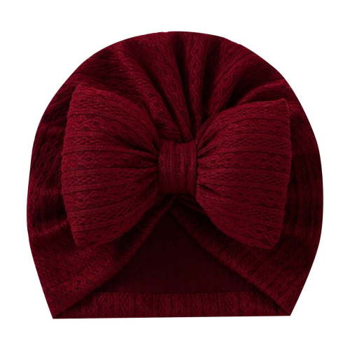 Zwiiyzr Baby Girl Turban Newborn Beanies Hat Top Bowknot Head Wrap Beanie Infant Girls Headwraps Toddler Kids Hats 0-3 Years Burgundy