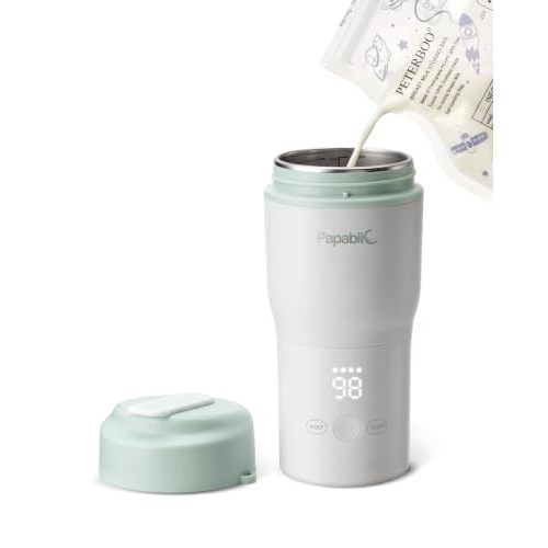Papablic 2X Faster Portable Baby Bottle Warmer Pro for Travel (Blue) | Baby-Safe Food-Grade, Built-In Sterilizer, 5 Temperature Settings, Portable, Long-Lasting Battery, Rechargeable, BPA-Free