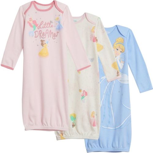 Disney Princess Newborn Baby Girls 3 Pack Long Sleeve Swaddle Sleeper Gowns Disney Princesses Newborn