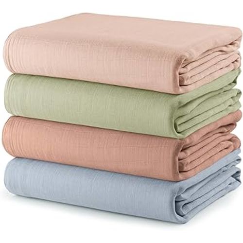 Comfy Cubs Muslin Swaddle Blankets Pack of 4, 47 x 47 Inches, Soft Cotton Baby Blanket Set, Large Multipurpose Swaddling Wraps for Newborns - Self-Soothing Swaddle - Pacific, Cedar, Sage, Blush