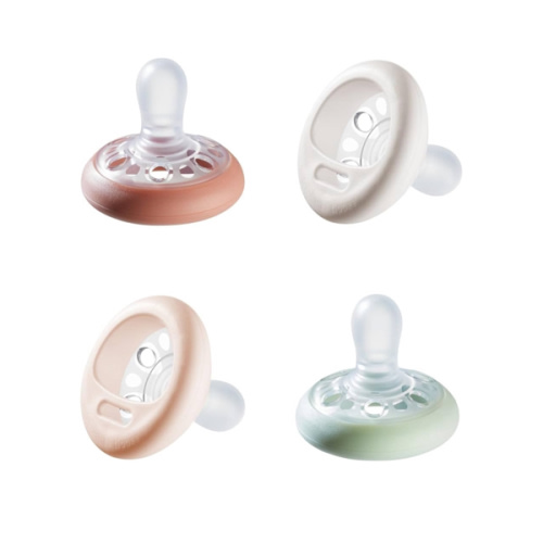 Tommee Tippee Breast-Like Pacifier, 0-6 Months, Symmetrical Design, Natural Breast-Like Baglet, BPA-Free Binkies, Rose/Green/Cream, Pack of 4