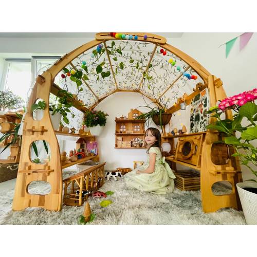 Botanical Oak Leaves Fabric Embroidered Waldorf Green Spring Canopy for Playstands Christmas Kids Birthday gift Scarf playhouse Montessori