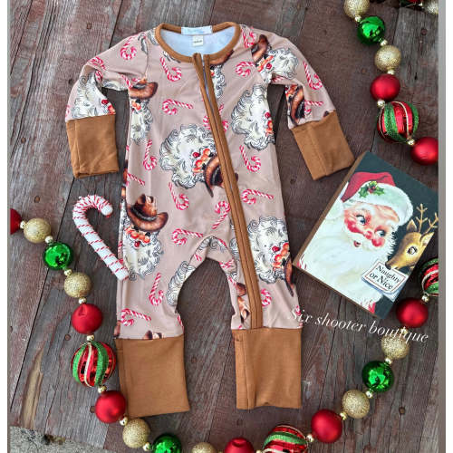 Vintage cowboy Santa baby sleeper / fold over hands and feet (sale)
