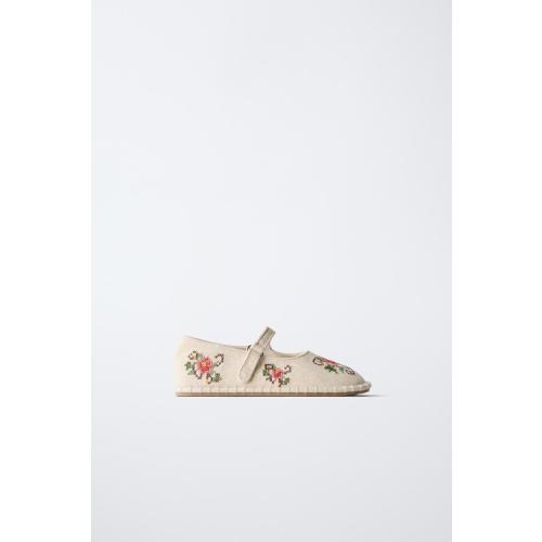 EMBROIDERED BALLET FLATS - Off White | ZARA United States