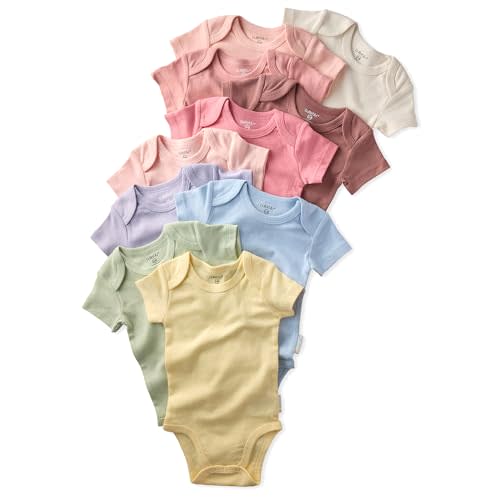 Butterblu unisex-baby Avery 10-pack Short Sleeve Bodysuits 100% Organic Cotton for Baby Boys & Girls
