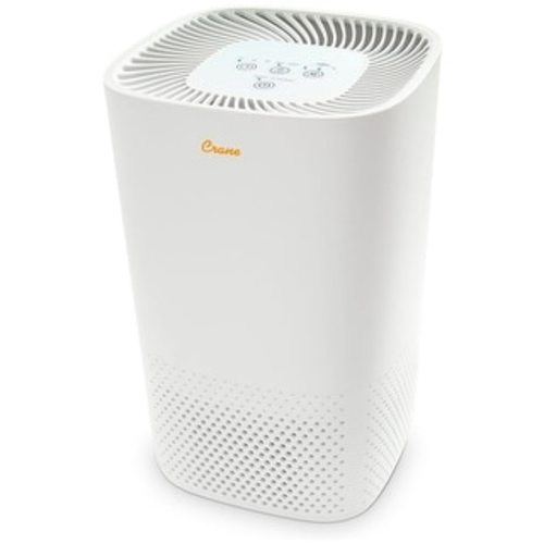 Crane Air Purifier with UV Light and True HEPA Filter, White, 250 Sq Ft Coverage - 7.64 x 7.64 x 12.64 inches